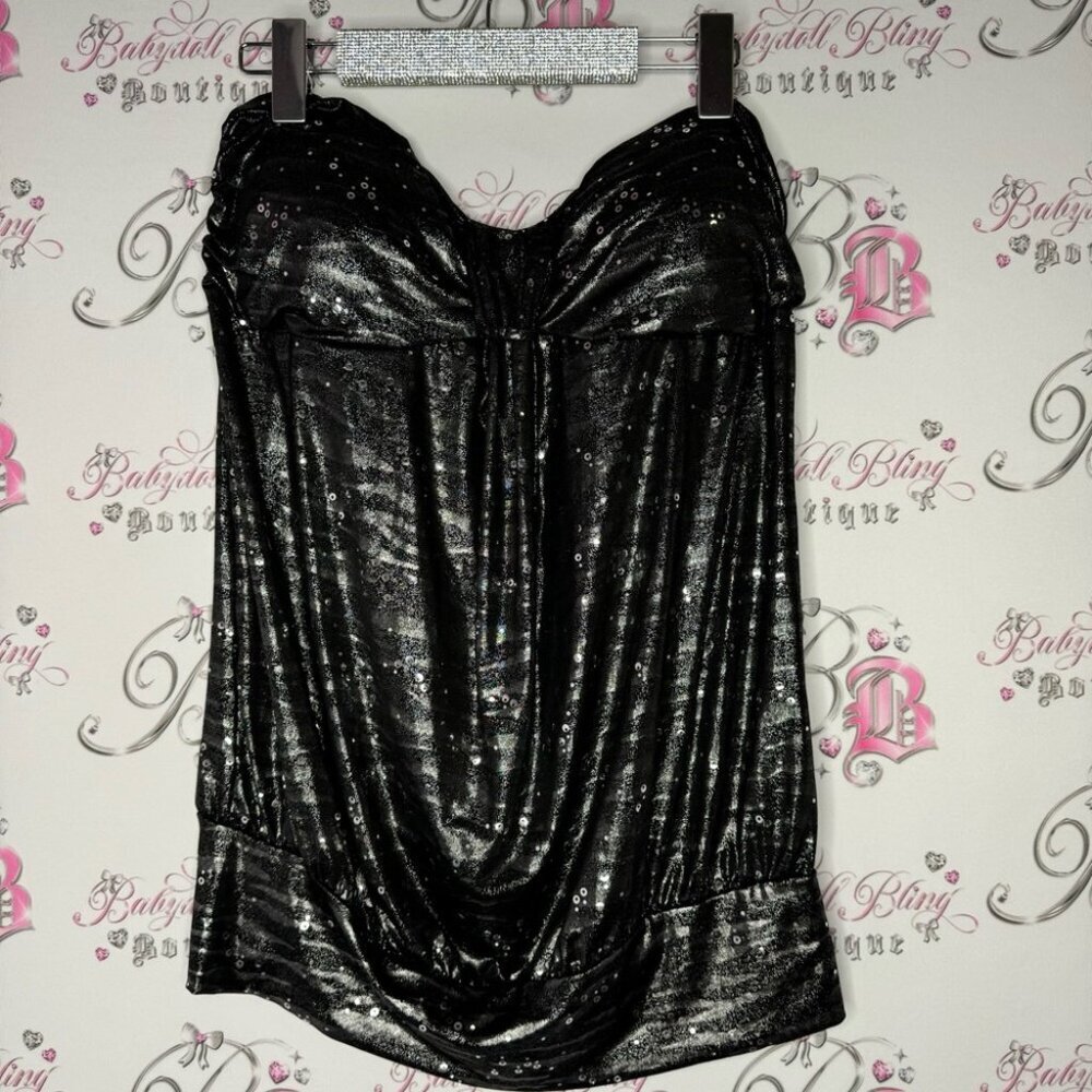 Dress sparkly sequins black grey silver sparkle glitter sexy mini dress tube y2k